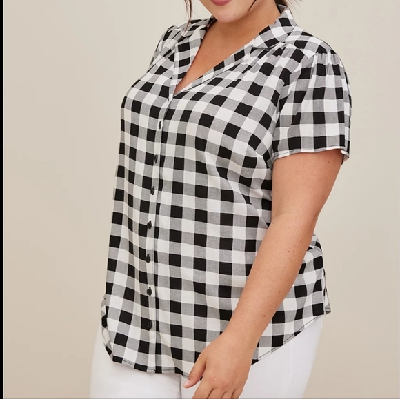 Torrid NWT Retro Academia Chic Pinup size 0X Black White Gingham Button Front - Picture 1 of 9